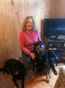 The author, all grown up, with her pooch trio